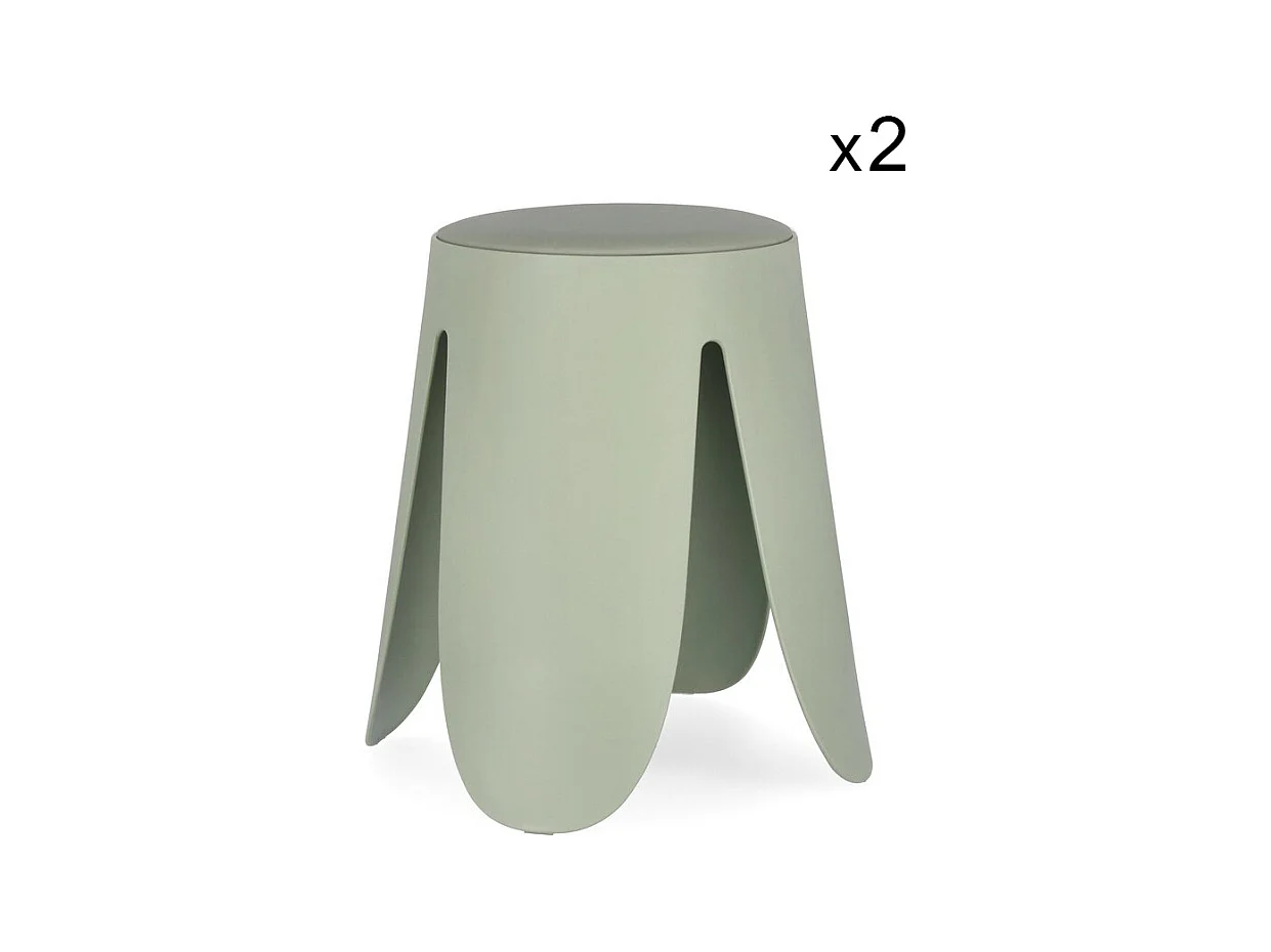 Lot de 2 tabourets en polypropylène vert olive - IMOGEN