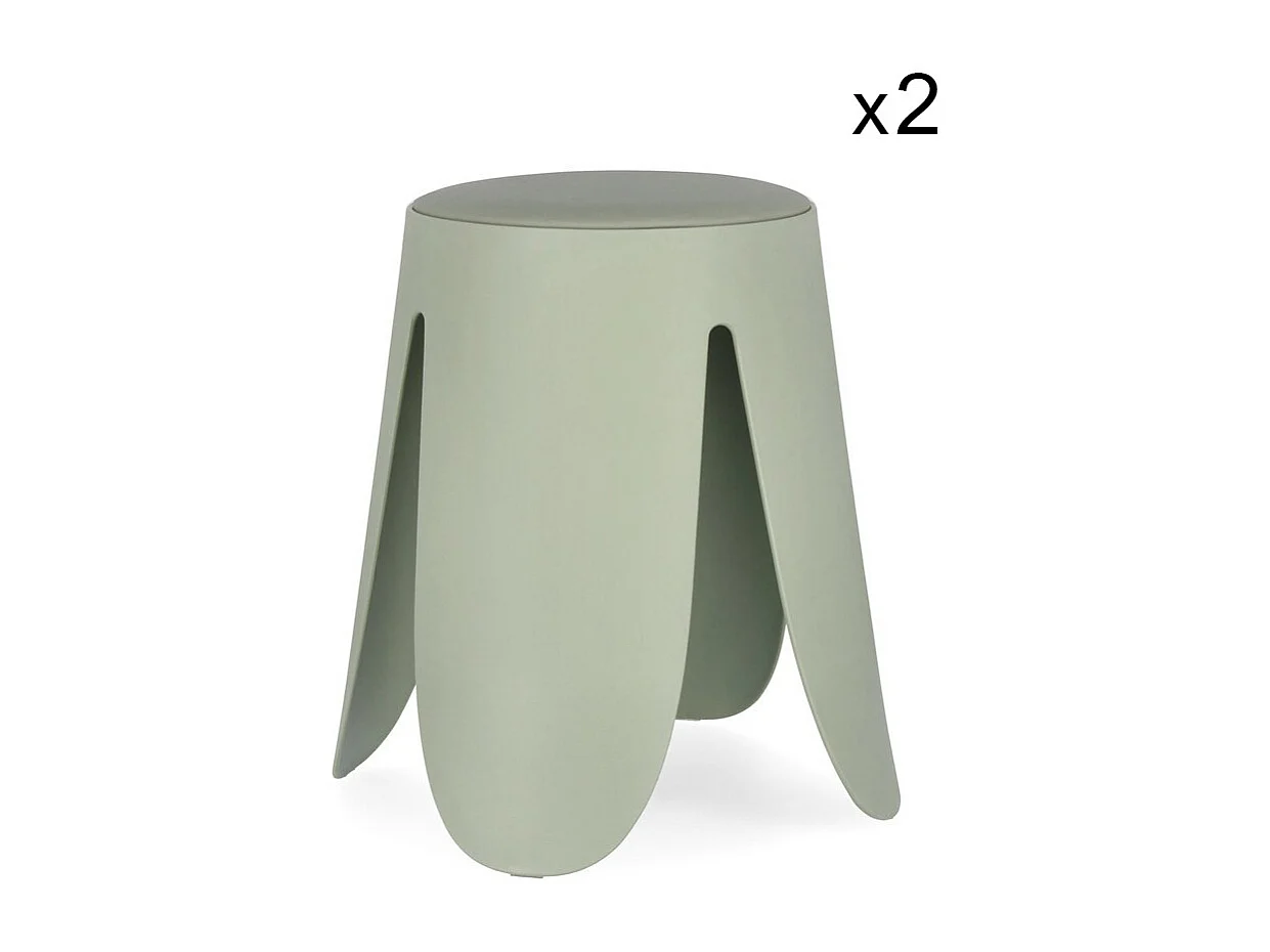Lot de 2 tabourets en polypropylène vert olive - IMOGEN