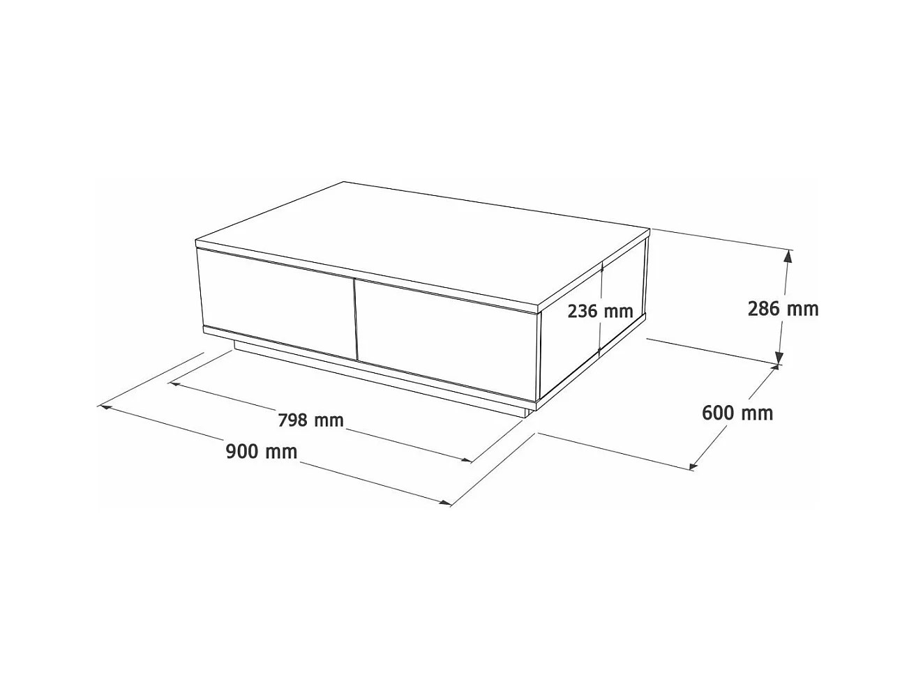 Table basse avec 2 portes rabattables décor pin et gris anthracite L90 cm