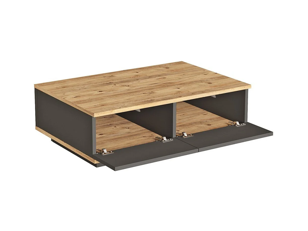 Table basse avec 2 portes rabattables décor pin et gris anthracite L90 cm