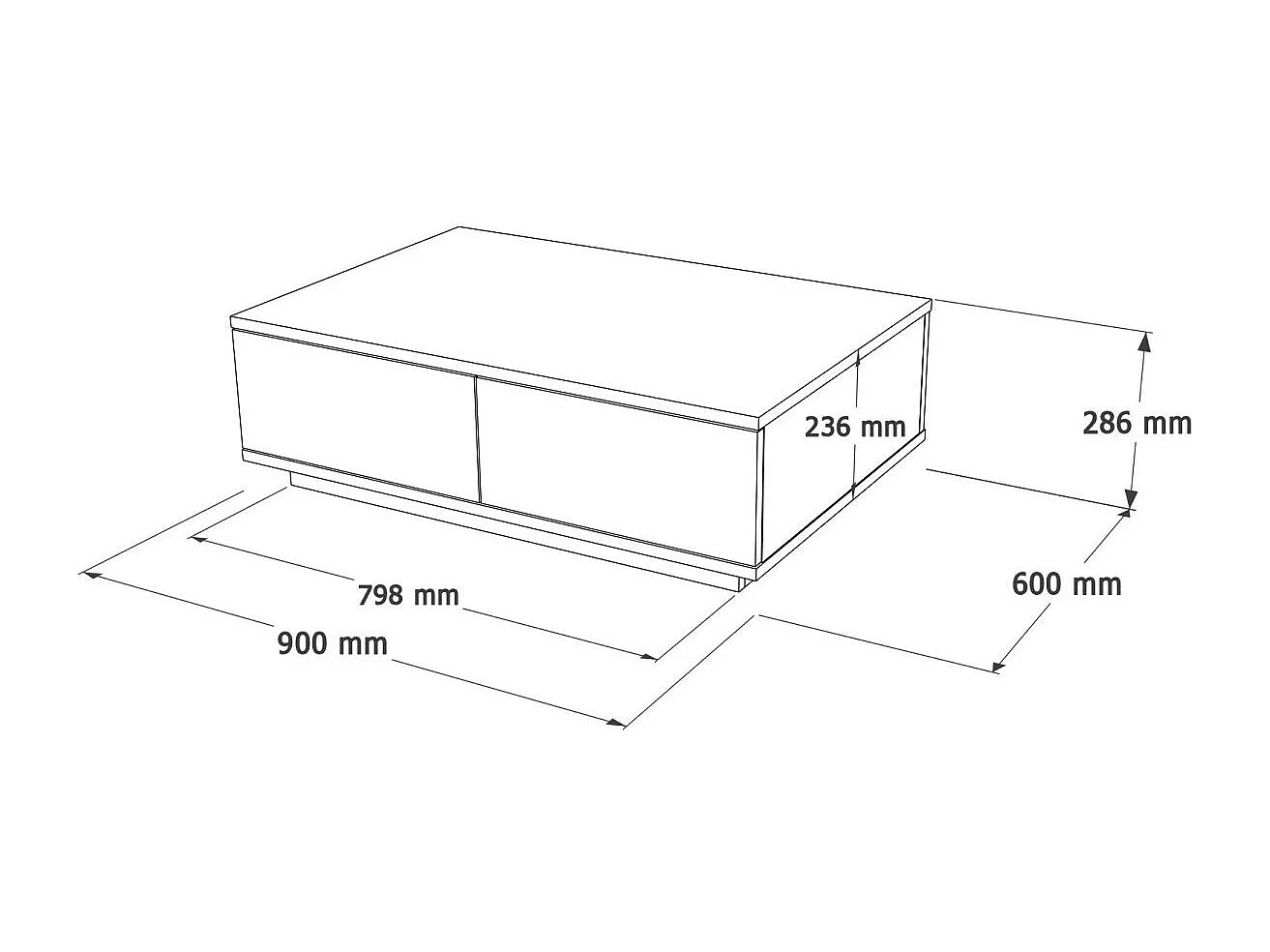 Table basse avec 2 portes rabattables décor pin et gris anthracite L90 cm