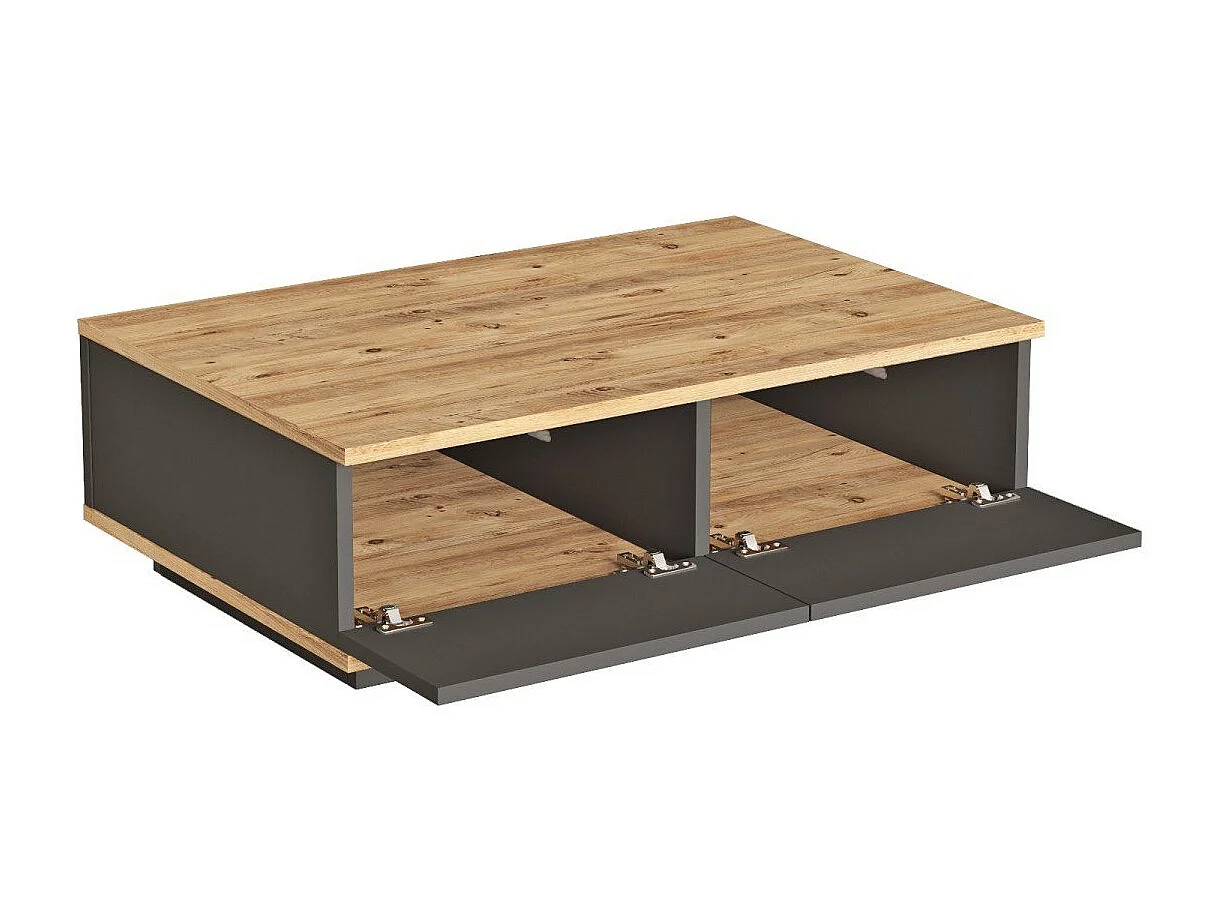 Table basse avec 2 portes rabattables décor pin et gris anthracite L90 cm