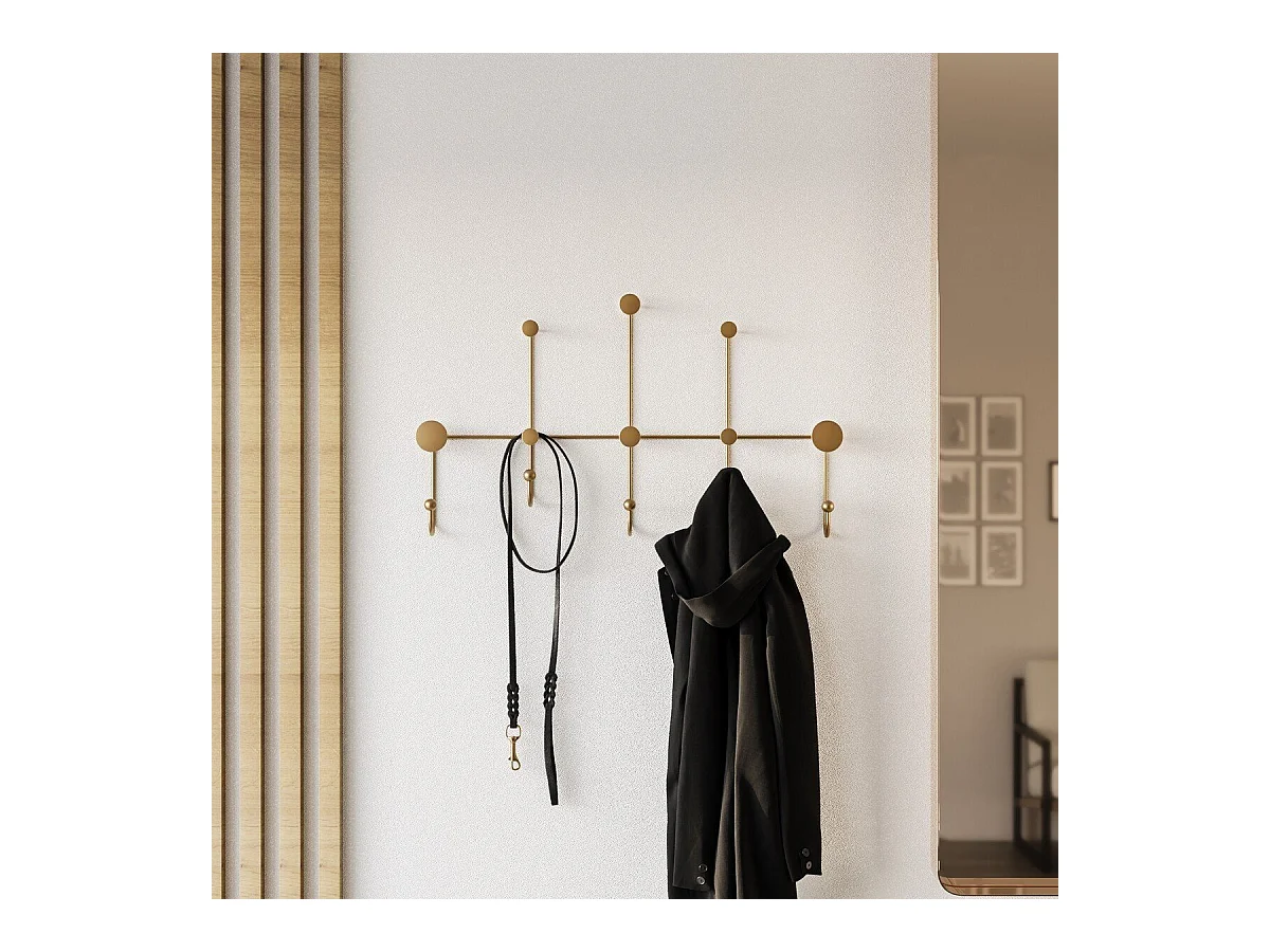Porte manteaux mural 8 patères en métal doré H45cm - IYON