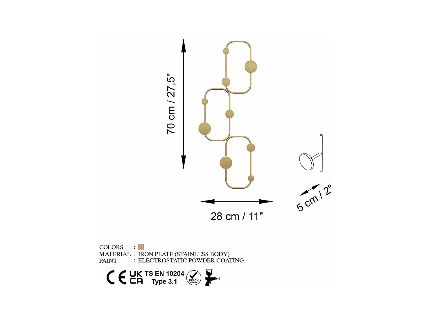 Porte manteaux mural 6 patères arrondies en métal noir H70 cm - LIZZARD