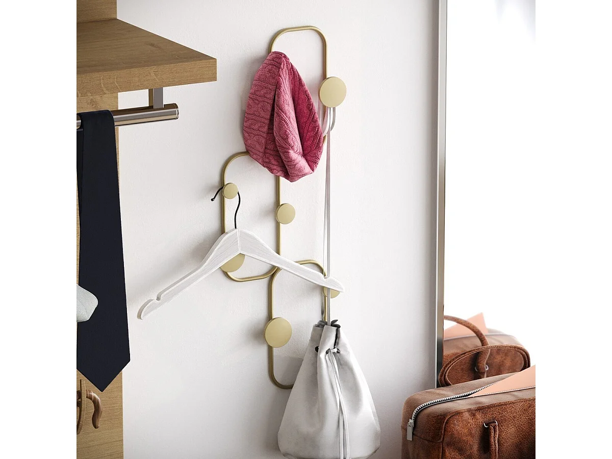 Porte manteaux mural 6 patères arrondies en métal noir H70 cm - LIZZARD