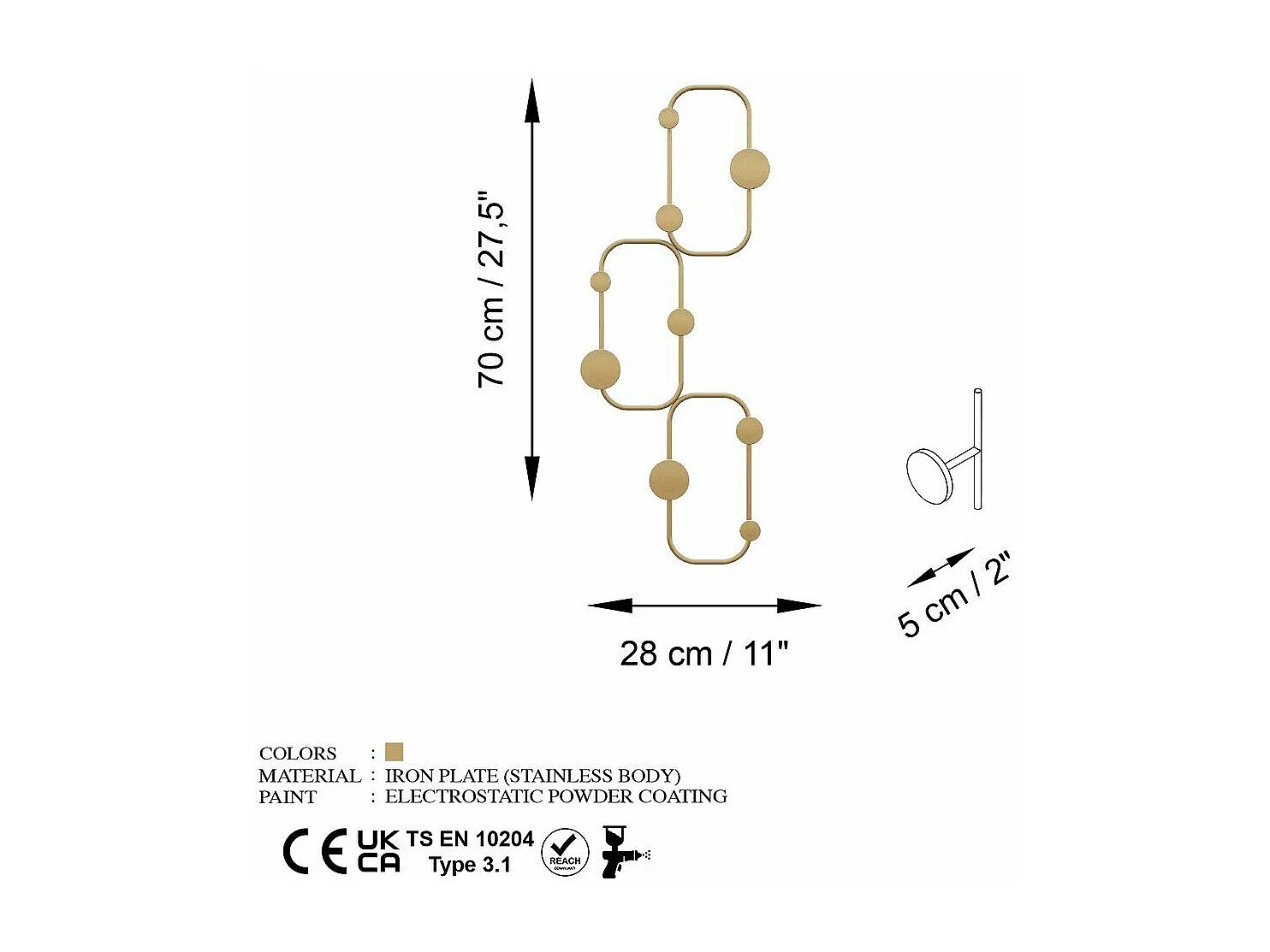 Porte manteaux mural 6 patères arrondies en métal noir H70 cm - LIZZARD