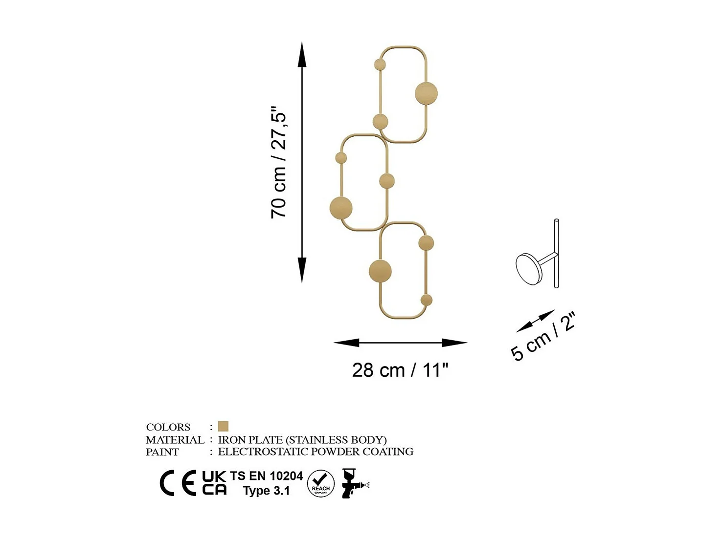 Appendiabiti da parete con 6 ganci arrotondati in metallo nero H70 cm - LIZZARD
