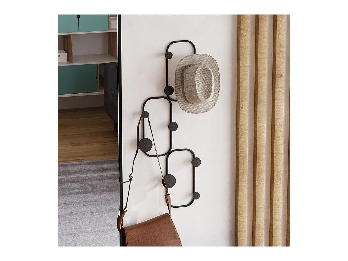 Porte manteaux mural 6 patères arrondies en métal noir H70 cm - LIZZARD