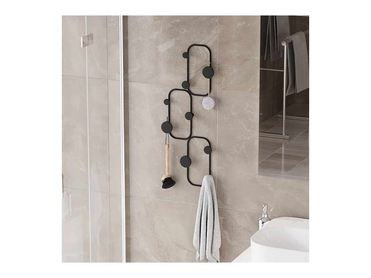 Porte manteaux mural 6 patères arrondies en métal noir H70 cm - LIZZARD