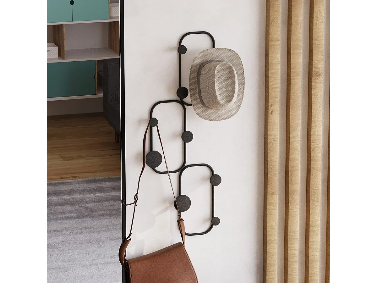 Porte manteaux mural 6 patères arrondies en métal noir H70 cm - LIZZARD