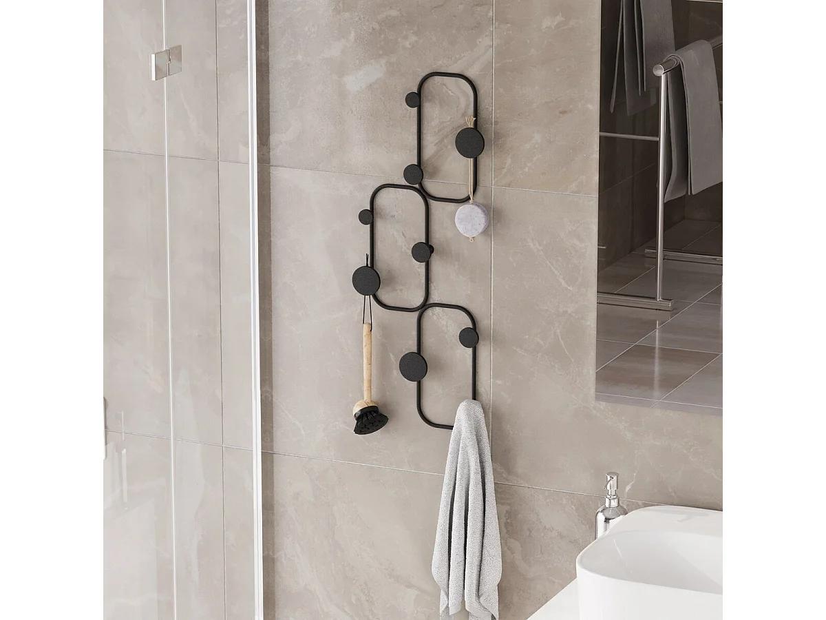 Porte manteaux mural 6 patères arrondies en métal noir H70 cm - LIZZARD