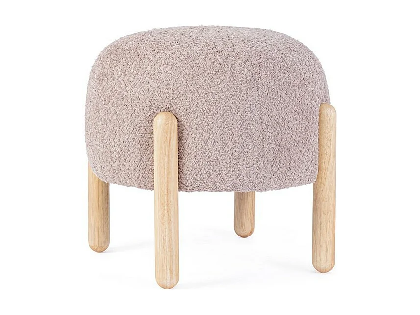 Hocker aus Bouclé-Stoff mit Antik-Rosa-Effekt, Beine aus Gummiholz - DAYLA