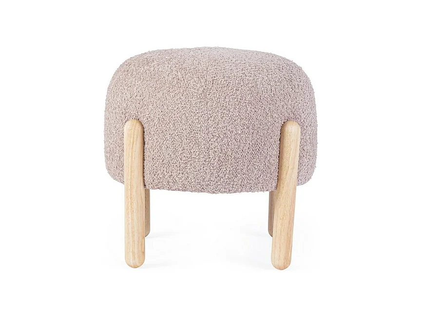 Hocker aus Bouclé-Stoff mit Antik-Rosa-Effekt, Beine aus Gummiholz - DAYLA