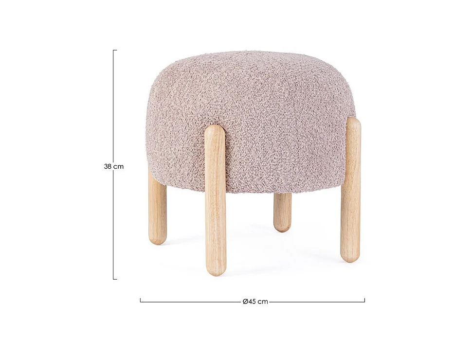 Hocker aus Bouclé-Stoff mit Antik-Rosa-Effekt, Beine aus Gummiholz - DAYLA