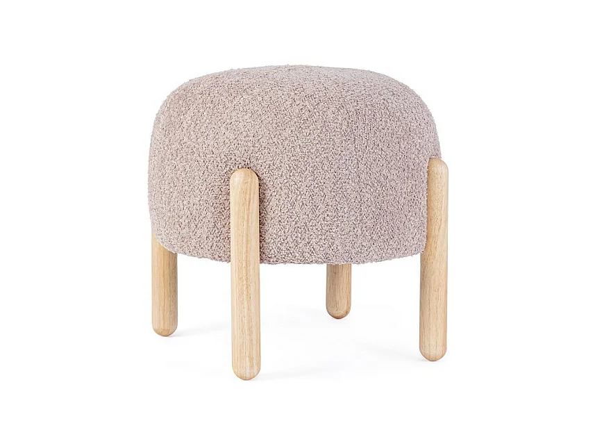 Pouf en tissu rose antique effet bouclé, pieds en bois de caoutchouc - DAYLA