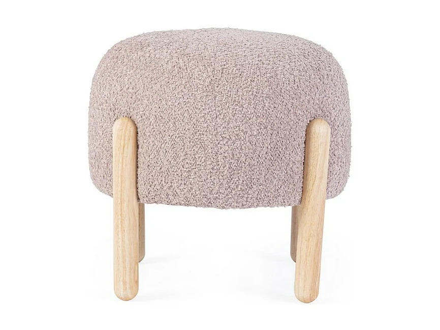 Pouf en tissu rose antique effet bouclé, pieds en bois de caoutchouc - DAYLA