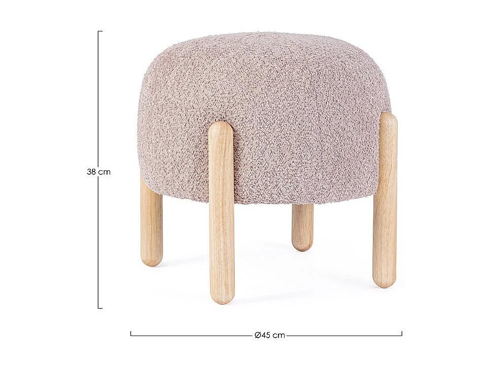 Pouf en tissu rose antique effet bouclé, pieds en bois de caoutchouc - DAYLA
