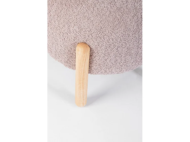 Pouf en tissu rose antique effet bouclé, pieds en bois de caoutchouc - DAYLA