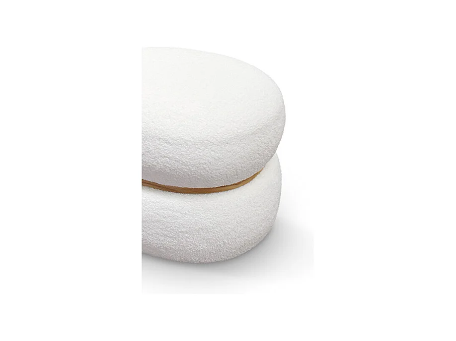 Puf ovalado en tejido efecto lana blanco y aro de madera - BOSTON