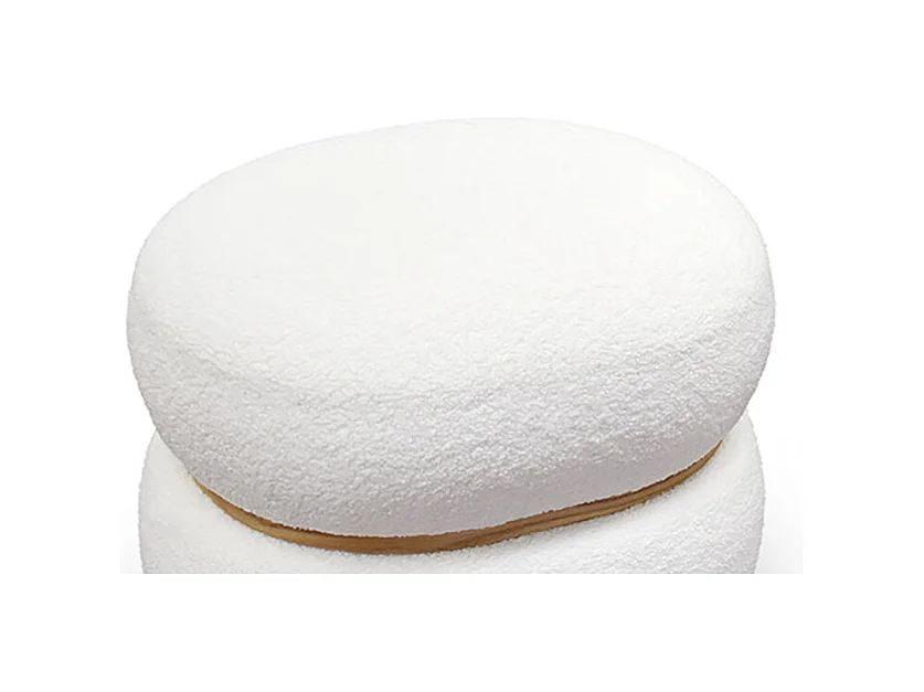 Puf ovalado en tejido efecto lana blanco y aro de madera - BOSTON