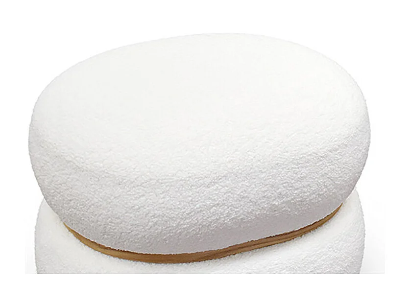 Pouf ovale en tissu blanc effet laine et anneau en bois - BOSTON
