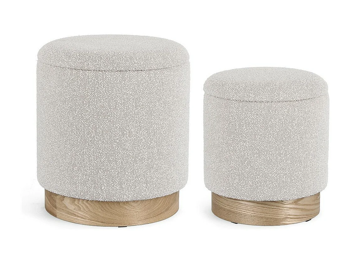 Lot de 2 poufs de rangement en bois gris clair et frêne - ZOYA