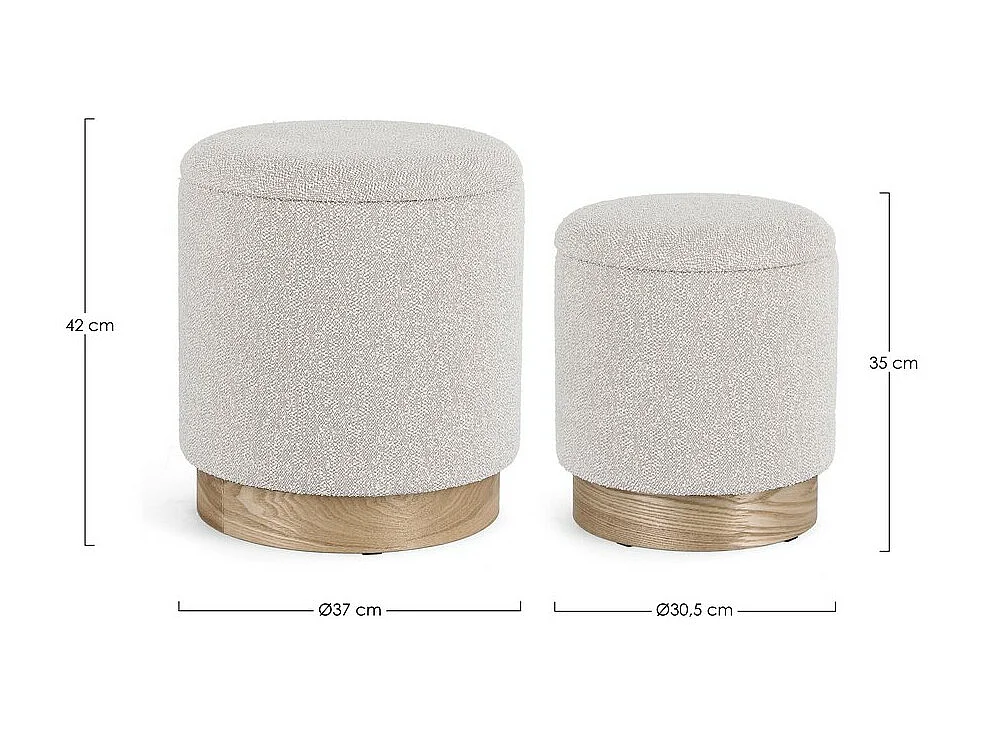 Lot de 2 poufs de rangement en bois gris clair et frêne - ZOYA
