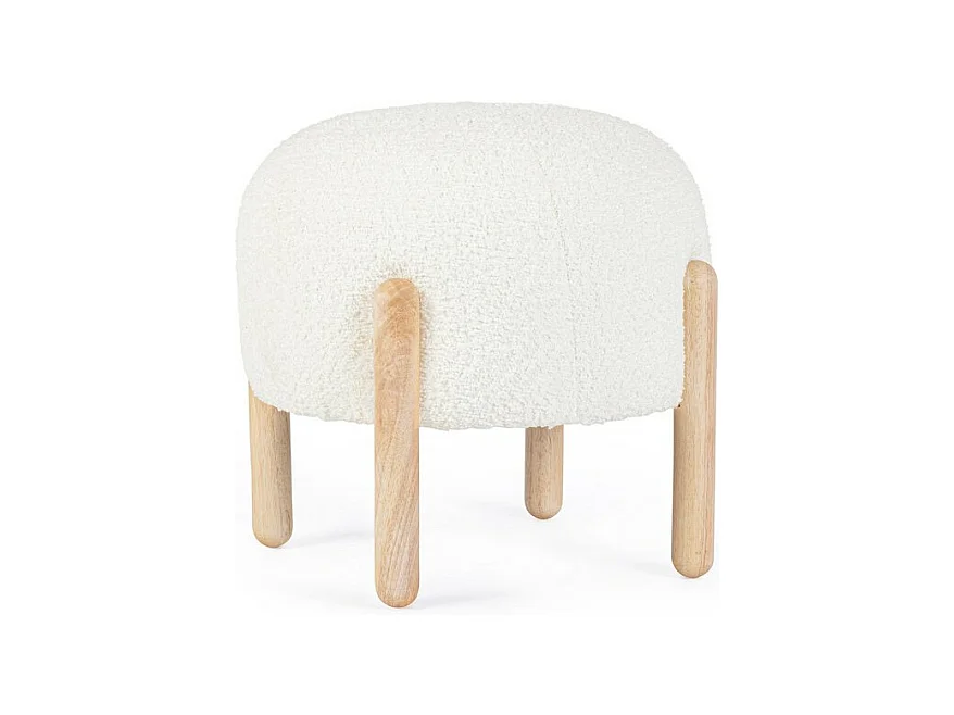 Pouf en tissu blanc effet bouclé et pieds en bois de caoutchouc - DAYLA