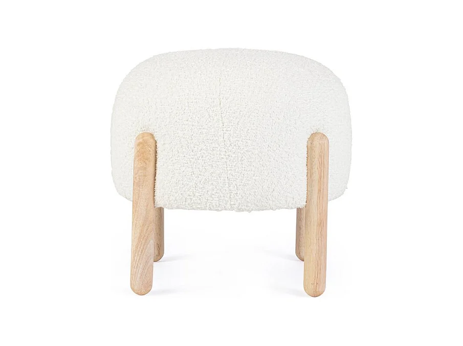 Pouf en tissu blanc effet bouclé et pieds en bois de caoutchouc - DAYLA
