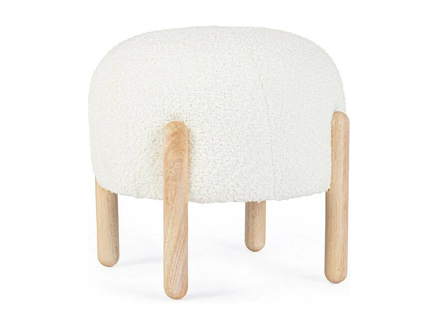 Hocker aus weißem Bouclé-Stoff und Holzbeinen aus Gummi - DAYLA