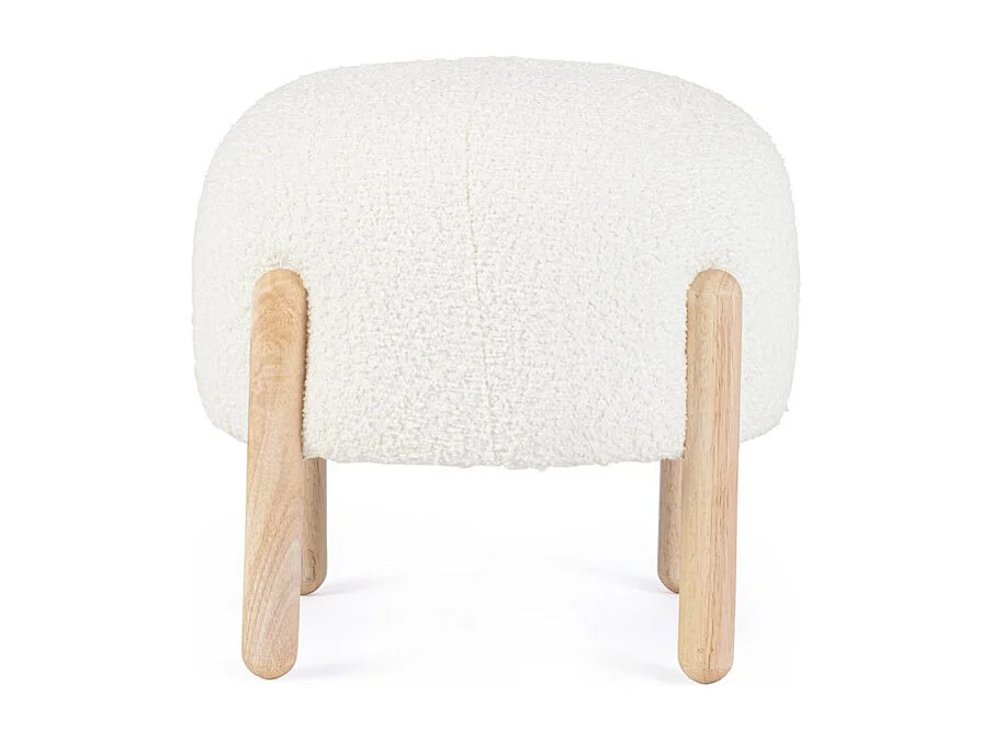 Hocker aus weißem Bouclé-Stoff und Holzbeinen aus Gummi - DAYLA