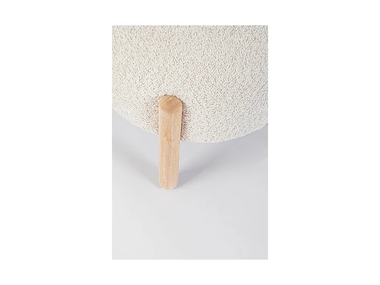 Pouf in tessuto naturale effetto bouclé e gambe in legno rubber wood - DAYLA