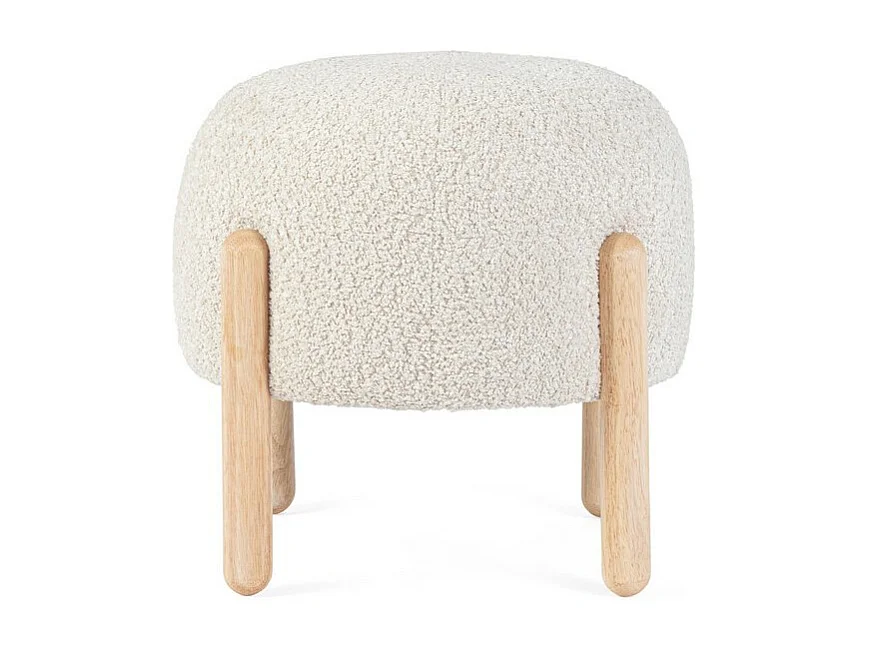 Puf de tela natural efecto bouclé y patas de madera de caucho - DAYLA