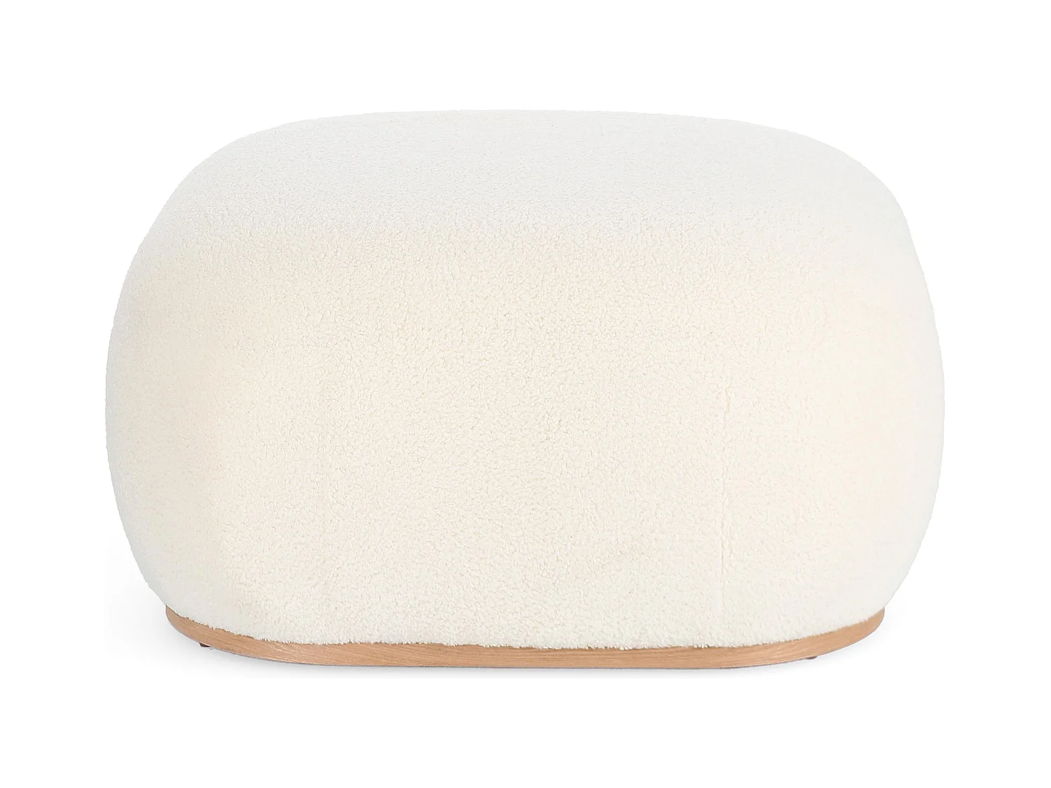 Pufa z białej tkaniny i drewniana podstawa - MIRIANA
