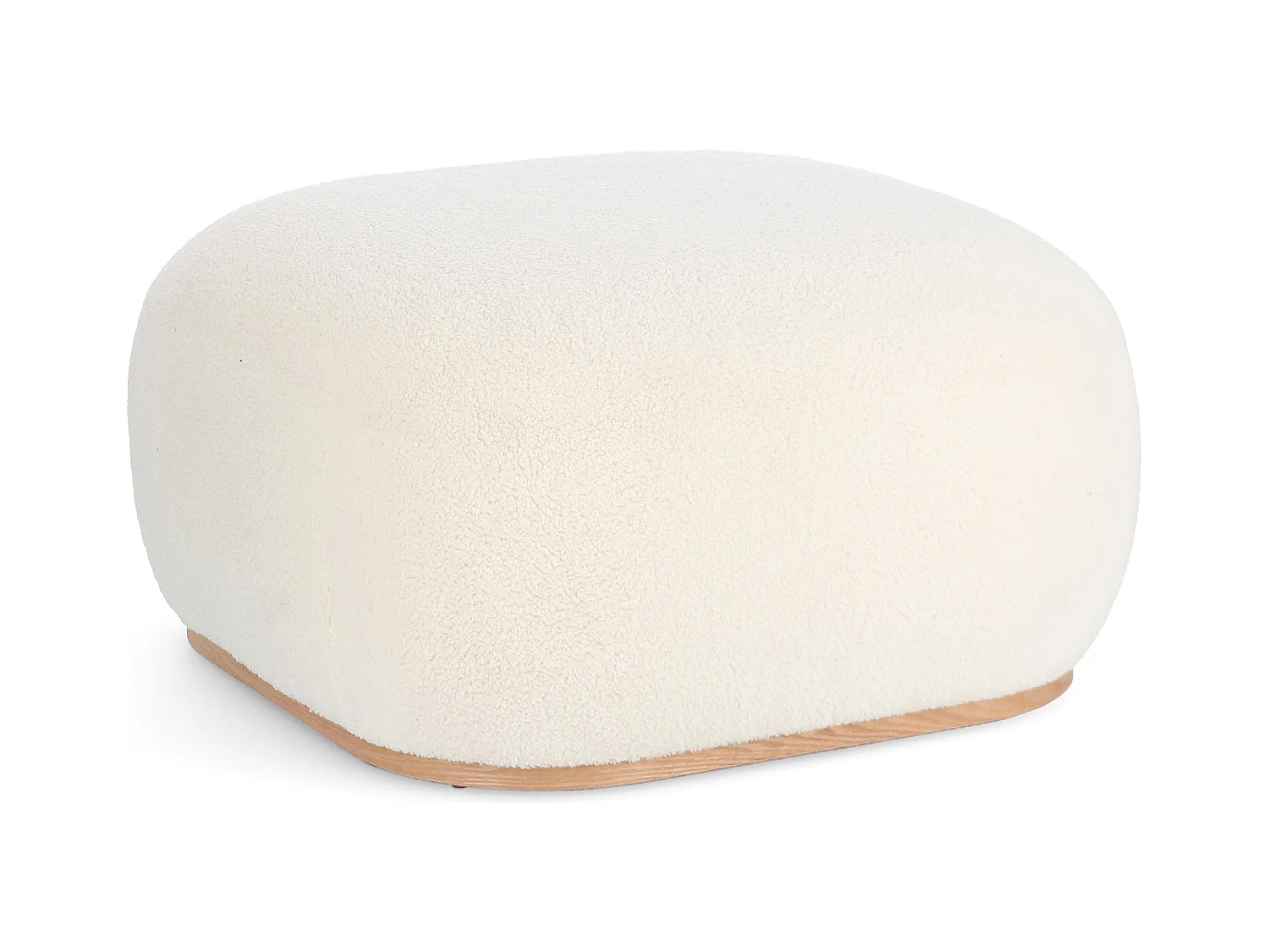 Pouf en tissu blanc et base en bois - MIRIANA