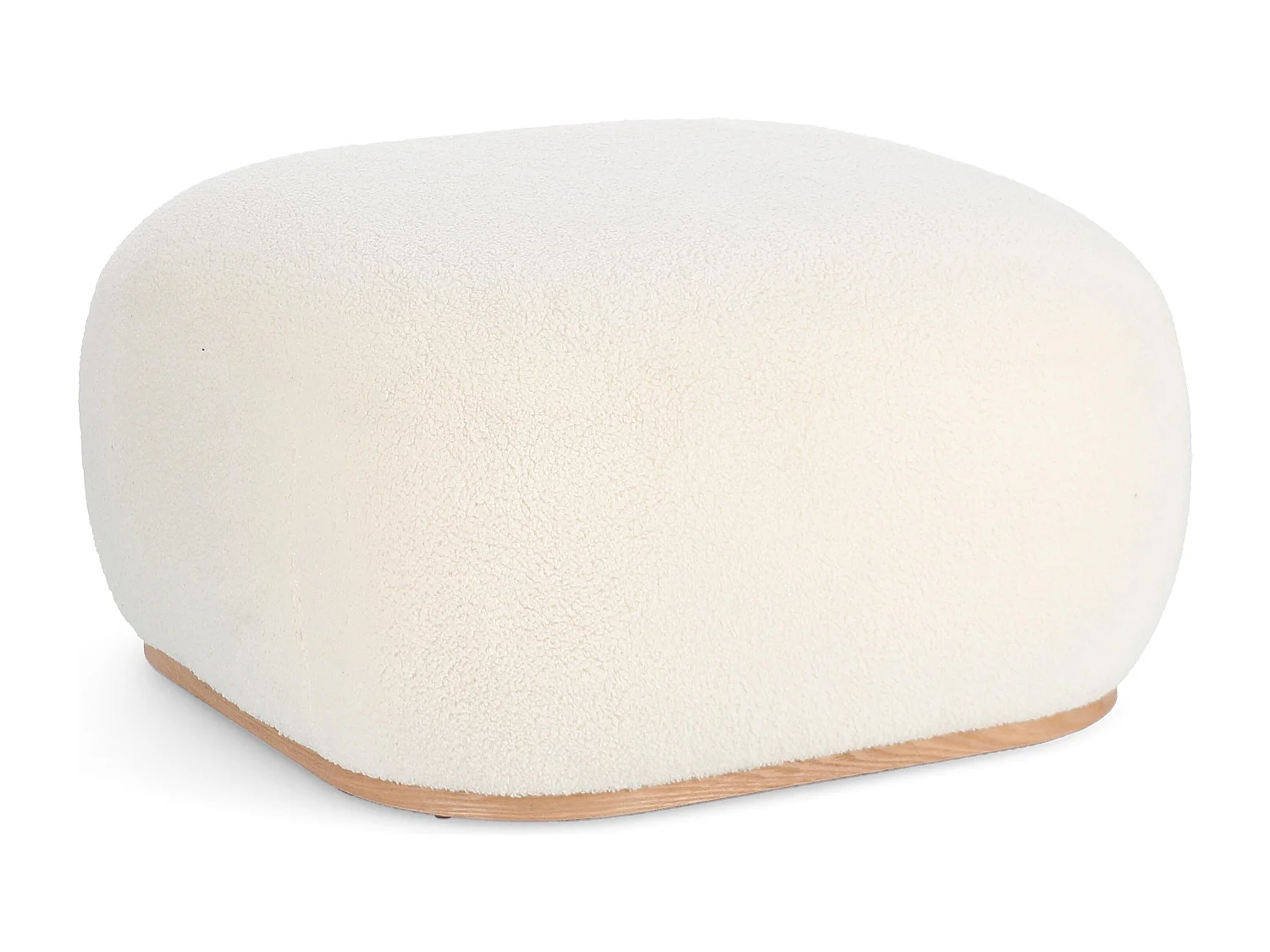 Pouf en tissu blanc et base en bois - MIRIANA