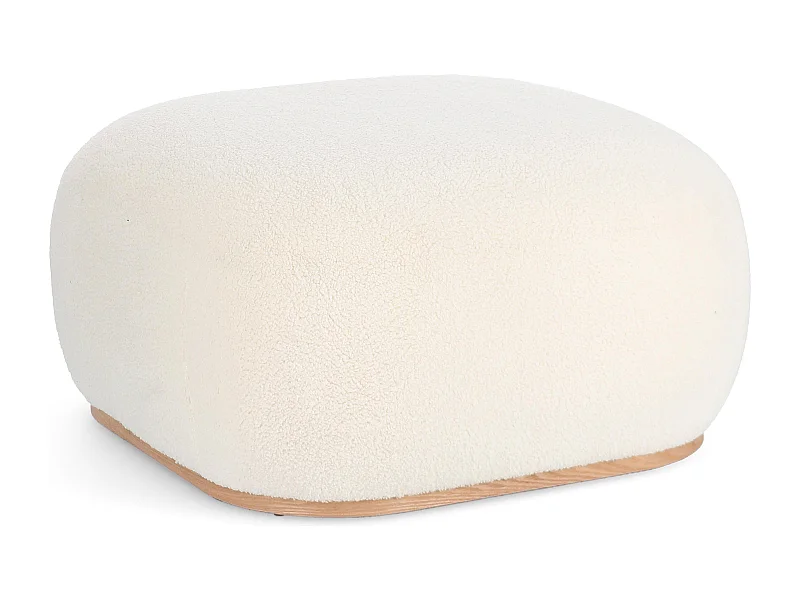 Pouf en tissu blanc et base en bois - MIRIANA