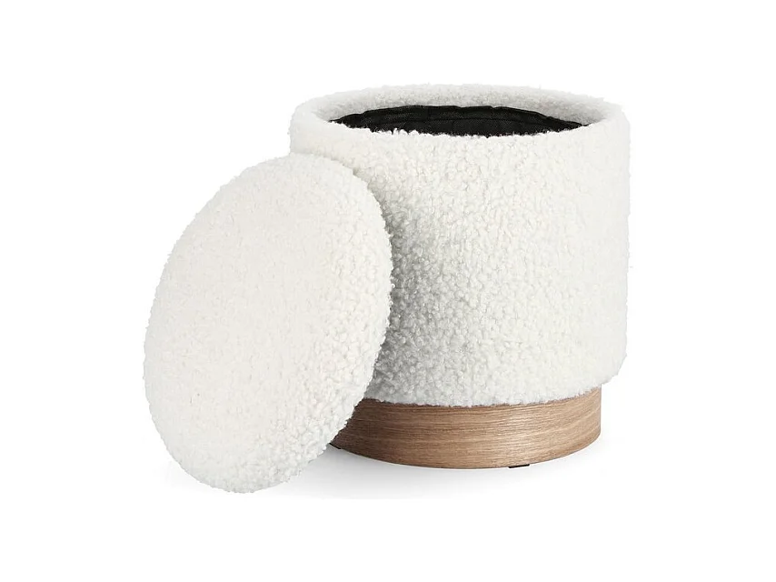 Conjunto de 2 pufes de arrumação Teddy branco e madeira de freixo - ZOYA