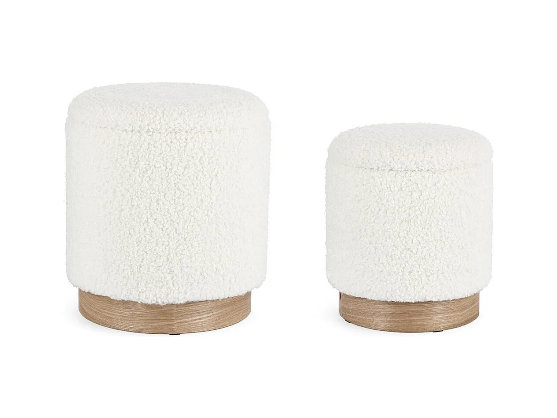 Lot de 2 poufs de rangement en bois de frêne et blanc Teddy - ZOYA