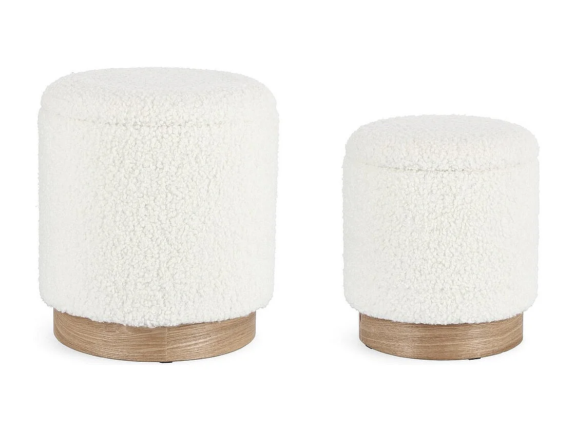 Lot de 2 poufs de rangement en bois de frêne et blanc Teddy - ZOYA