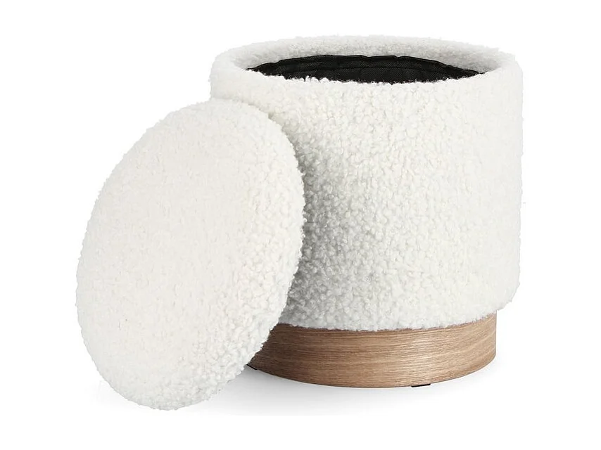 Lot de 2 poufs de rangement en bois de frêne et blanc Teddy - ZOYA