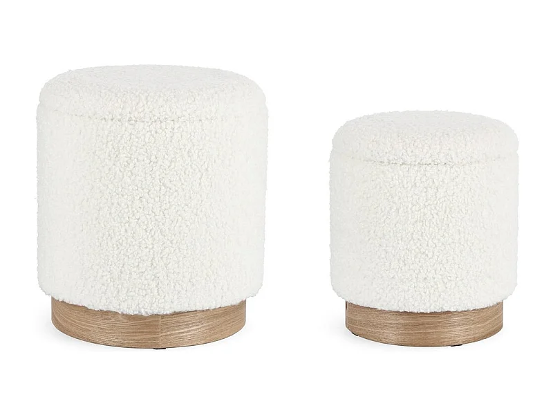 Lot de 2 poufs de rangement en bois de frêne et blanc Teddy - ZOYA