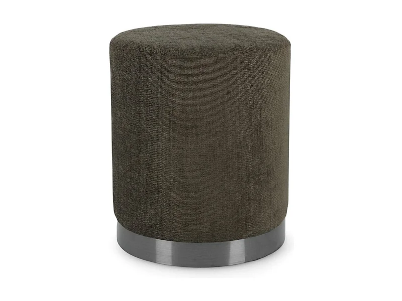 Pouf in tessuto marrone timo e anello color metallo - ERNESTINE