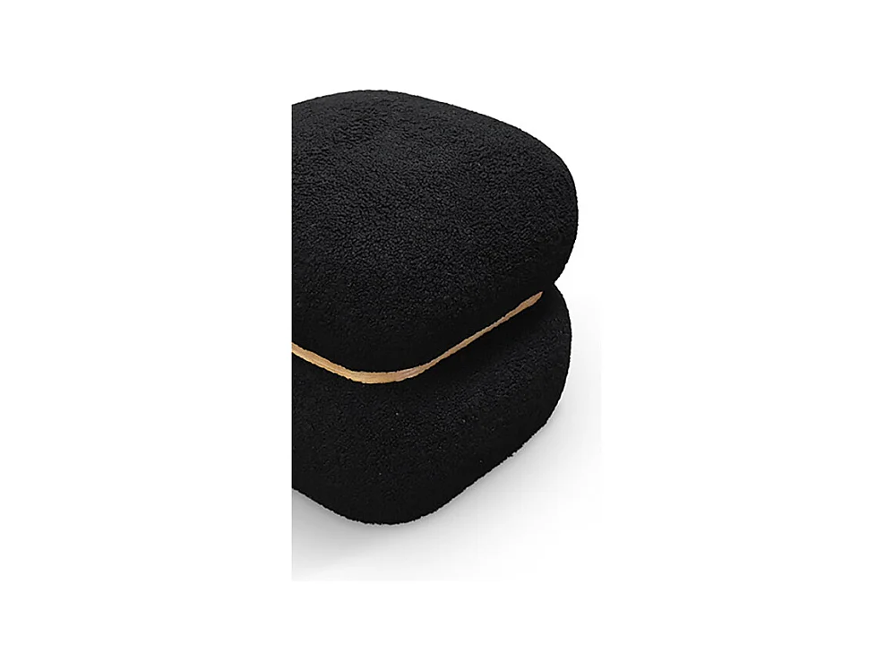 Vierkante poef van zwarte wol-effect stof en houten ring - BOSTON