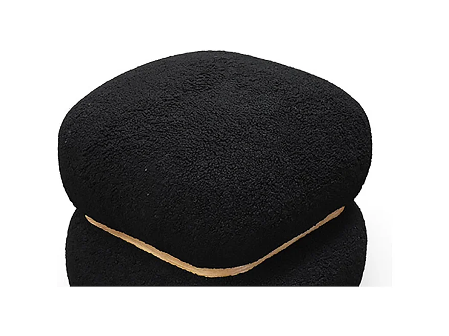 Vierkante poef van zwarte wol-effect stof en houten ring - BOSTON