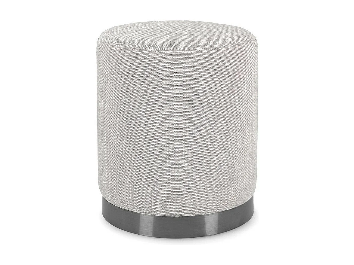 Pouf en tissu gris clair avec anneau en métal - ERNESTINE