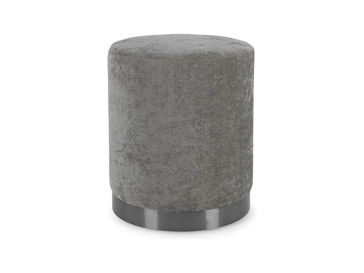Pouf en tissu gris foncé avec anneau en métal - ERNESTINE