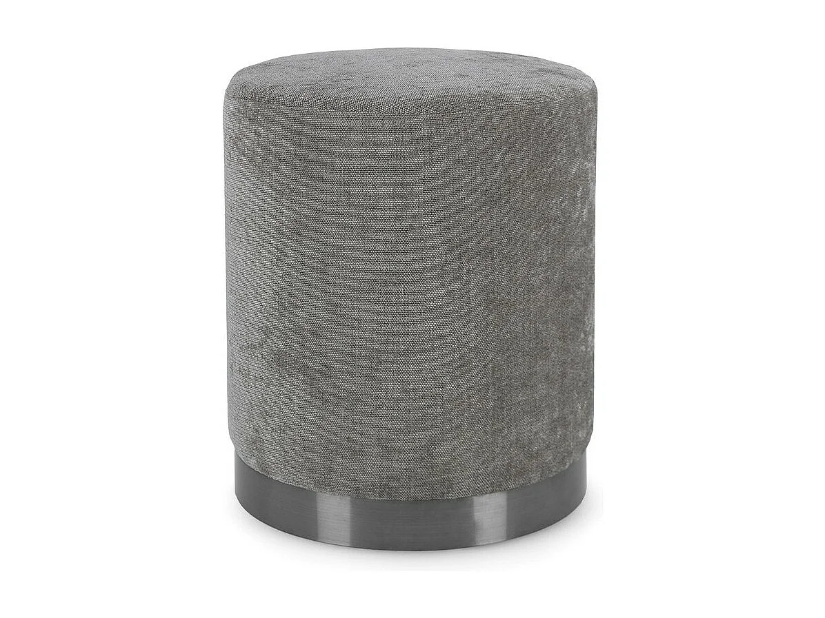 Pouf en tissu gris foncé avec anneau en métal - ERNESTINE