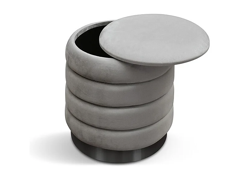 Pouf de rangement en tissu gris effet velours - ARENDAL