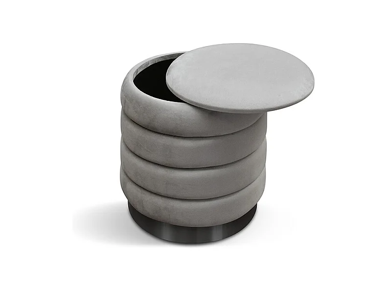 Pouf de rangement en tissu gris effet velours - ARENDAL